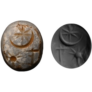 Neo Babylonian Agate Stamp Seal with Star and Moon