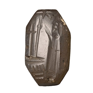 Neo-Babylonian Chalcedony Stamp Seal with Cultic Scene