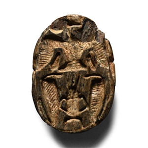 Egyptian Steatite Scarab with Bes, Vulture and Cobras