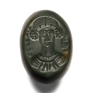 Sasanian Green Jasper Stamp Seal with a Bust and Pahlavi Inscription