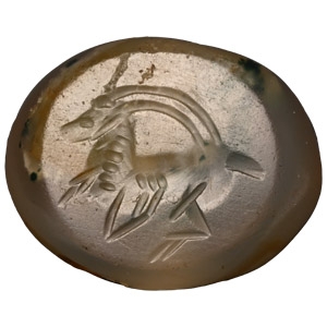 Sasanian Chalcedony Stamp Seal with an Ibex