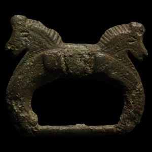 Romano-British Bronze Military Buckle with Horse Heads