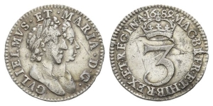England. Stuart (Orange), William and Mary AR Threepence.