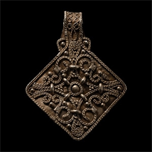 Scandinavian Viking Silver Filigree Lozenge-Shaped Pendant