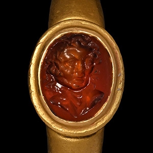 Roman Gold Ring with Satyr Bust Gemstone