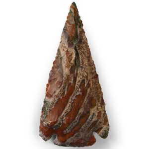 Large Native American Knapped Banded Jasper Notched Arrowhead