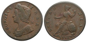 Great Britain. Hanover, George II CU Halfpenny.
