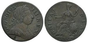 Great Britain. Hanover, time George II to George III CU Halfpenny.
