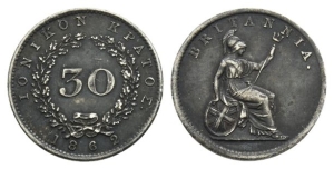 Greece. Ionian Islands, British Administration AR 30 Lepta.