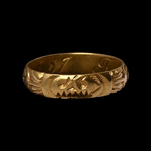 Charles II Engraved Gold Memento Mori Skull Ring