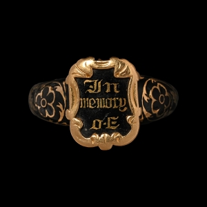 Engraved Gold and Black Enamel Memento Mori Ring