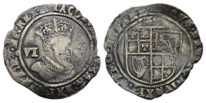 England. Stuart, James I AR Sixpence.