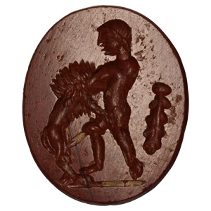 Roman Red Jasper Gemstone with Hercules and Nemean Lion