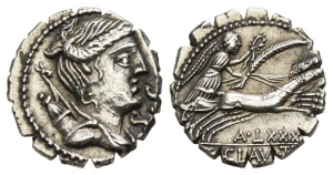 Ti. Claudius Ti. f. Ap. n. Nero AR Serrate Denarius.