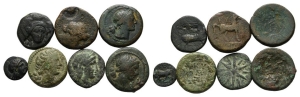 Group of Seven [7] Greek AE Coins.