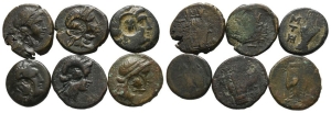 Group of Six [6] Lesbos, Mytilene Countermarked AE Coins.