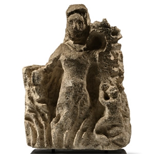 Medieval Our Lady of the Flames Limestone Figural Scene