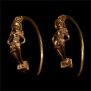 Hellenistic Gold Earring Pair with Nude Figures
