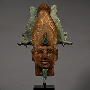 Very Large Egyptian Wooden Head of Osiris