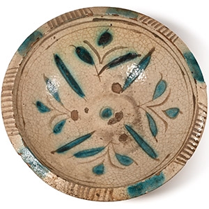 Western Asiatic Ceramic Bowl with Blue Leaf Design