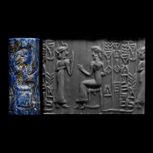 Ur II Period Lapis Lazuli Cylinder Seal with Dedicatory Gutua to Inka Inscription