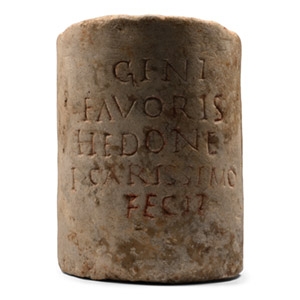 Roman Marble Column Fragment with Latin Inscription
