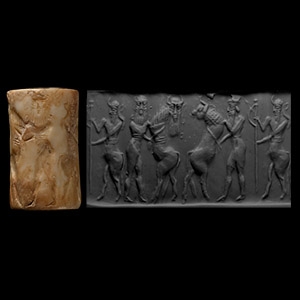 Akkadian Shell Cylinder Seal with Heroes
