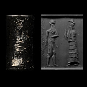 Old Babylonian Cylinder Seal with Two Standing Figures