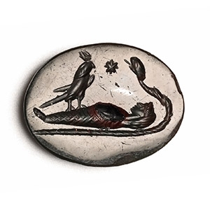 Roman Bloodstone Intaglio with Horus, Osiris and Ouroboros