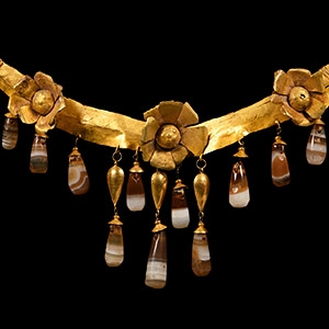 Eastern Greek Gold Necklace Element with Agate Drops