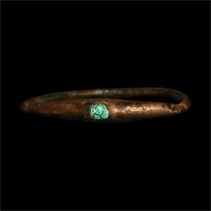 Medieval Bronze Stirrup Ring with Turquoise Gemstone