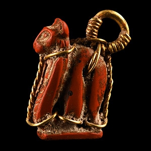 Egyptian Jasper Lion-Headed Cobra Amulet in Gold Frame