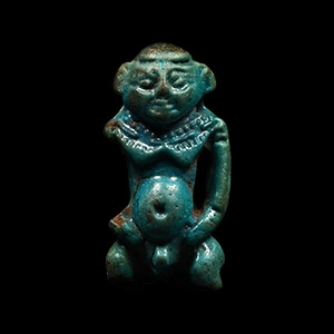 Egyptian Blue Glazed Faience Figure of Pataikos