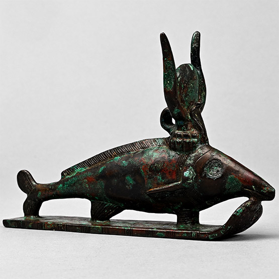 Large Egyptian Bronze Oxyrhynchus Fish of Per-Medjed with Hieroglyphic Inscription