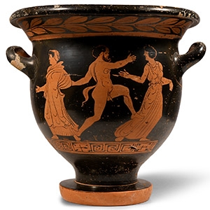 Greek Lucanian Red-Figure Bell-Krater with Nude Dancing Satyr