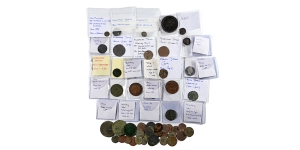 Group of Sixty [60] Jettons, Tokens and Coins.