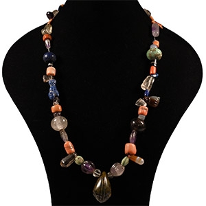 Western Asiatic Style Mixed Stone Bead Necklace with Stamp Seals and Amulets