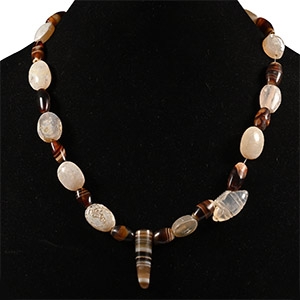 Western Asiatic Style Agate Bead Necklace String with Scaraboids