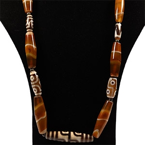 Tibetan Style Banded Agate and Glass Bead Necklace