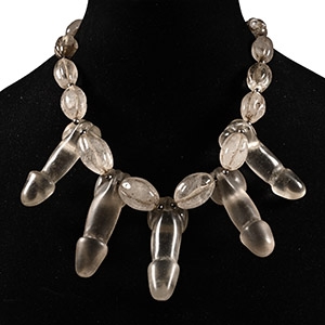 Tibetan Style Rock Crystal Bead Necklace with Glass Phallic Pendants