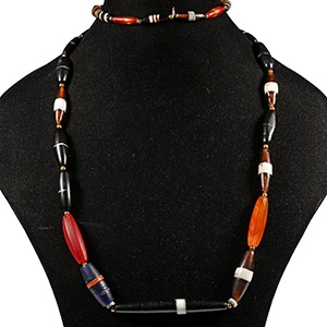 Banded Agate and Glass Bead Necklace