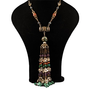 Tibetan Style Mixed Bead Necklace with Elaborate Pendant Drops