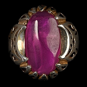Large Silver-Coloured Metal Ring with Mauve Cabochon
