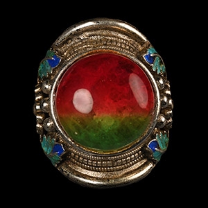 Large Silver-Coloured Metal Ring with Cabochon