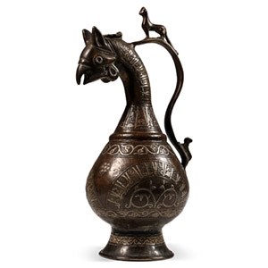 Western Asiatic Style Silver Inlaid Bronze Calligraphic Ewer