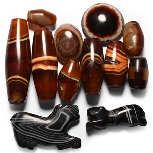 Western Asiatic Style Banded Agate Bead and Amulet Group