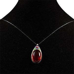 Chinese Style Enamelled Silver-Coloured Metal Pendant Necklace