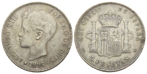 Spain. Alfonso XIII AR 5 Pesetas.