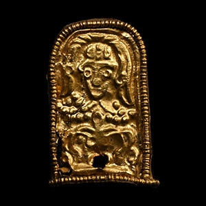 Byzantine Gold Strap End with Facing Figure