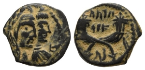 Nabataea, Aretas IV, with Shaqilat AE 17mm.